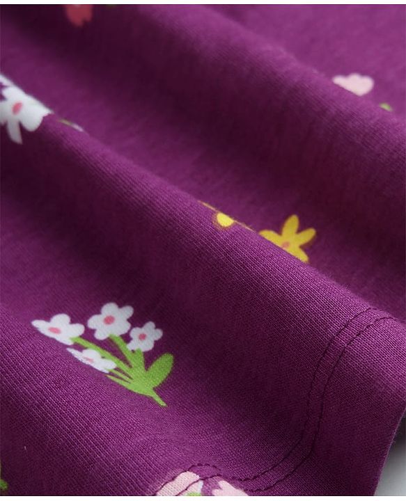 Babyhug Single Jersey Knit Full Sleeves Frock With Floral Print & Bow Applique Pack Of 2 - Purple & Pink