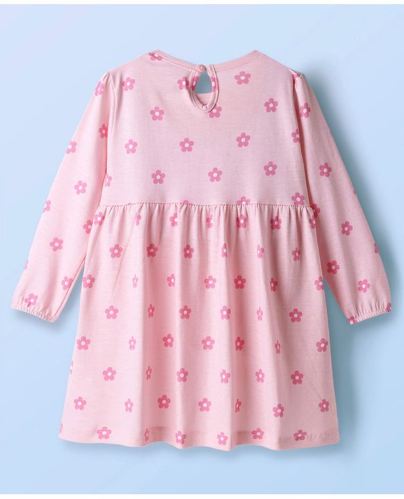 Babyhug Single Jersey Knit Full Sleeves Frock With Floral Print & Bow Applique Pack Of 2 - Purple & Pink