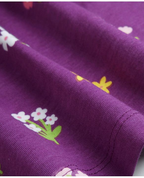 Babyhug Single Jersey Knit Full Sleeves Frock With Floral Print & Bow Applique Pack Of 2 - Purple & Pink