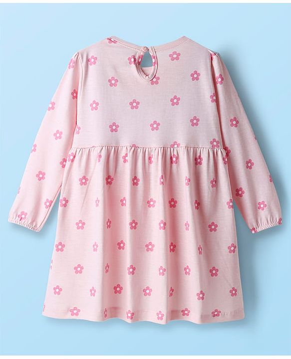 Babyhug Single Jersey Knit Full Sleeves Frock With Floral Print & Bow Applique Pack Of 2 - Purple & Pink