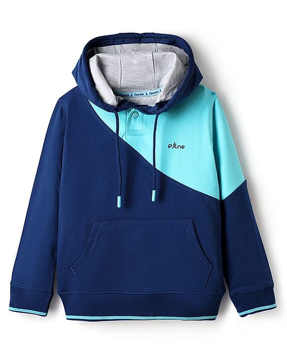 Pine Kids Cotton Knit Full Sleeves Cut & Sew Solid Color Hooded Sweatshirt - Navy Blue