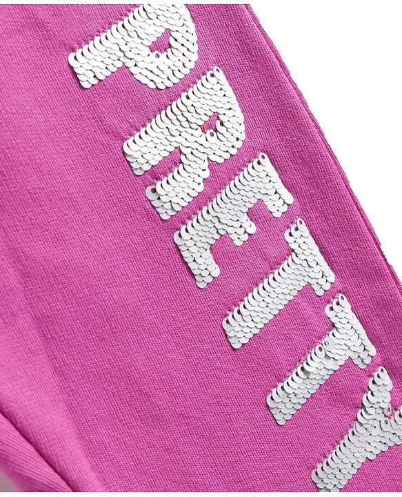 Babyhug Terry Knit Full Length Lounge Pant with Sequin Detailing - Dark Pink