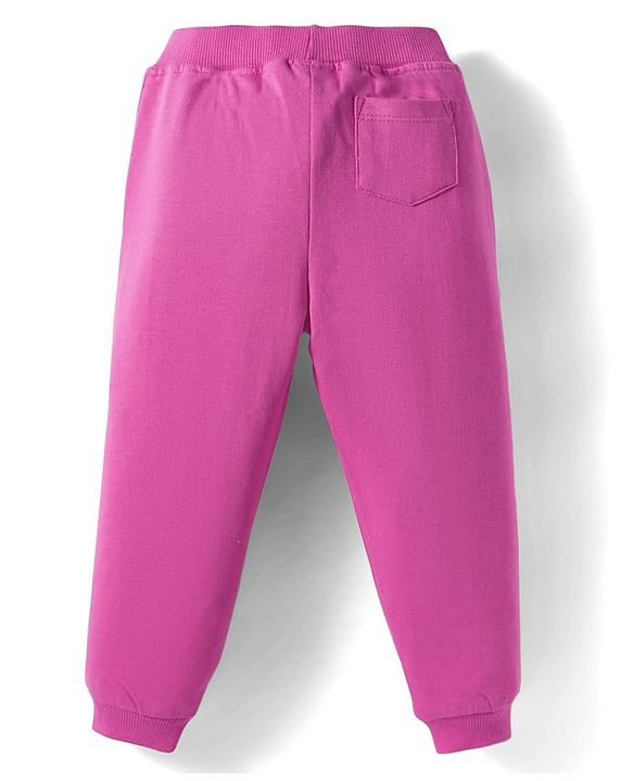 Babyhug Terry Knit Full Length Lounge Pant with Sequin Detailing - Dark Pink