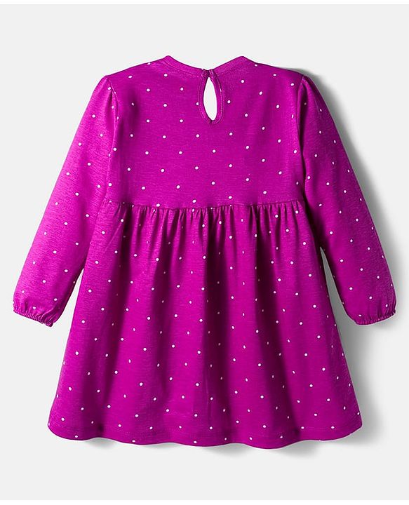Babyhug Single Jersey Knit Full Sleeves Polka Dots Printed Frock With Leggings & Floral Sling Bag - Purple