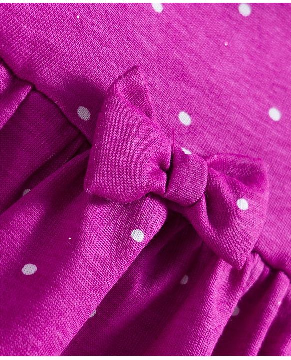 Babyhug Single Jersey Knit Full Sleeves Polka Dots Printed Frock With Leggings & Floral Sling Bag - Purple