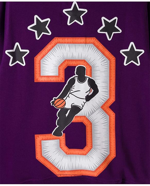 Pine Kids Cotton Knit Full Sleeves Hooded Sweatshirt With Front & Back Basketball Print - Purple