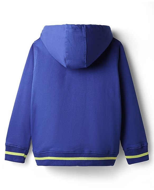 Pine Kids Cotton Knit Full Sleeves Hooded Sweatshirt with Text Print & Kangaroo Pockets - Navy Blue