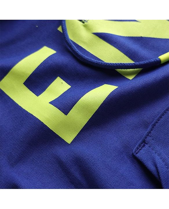 Pine Kids Cotton Knit Full Sleeves Hooded Sweatshirt with Text Print & Kangaroo Pockets - Navy Blue