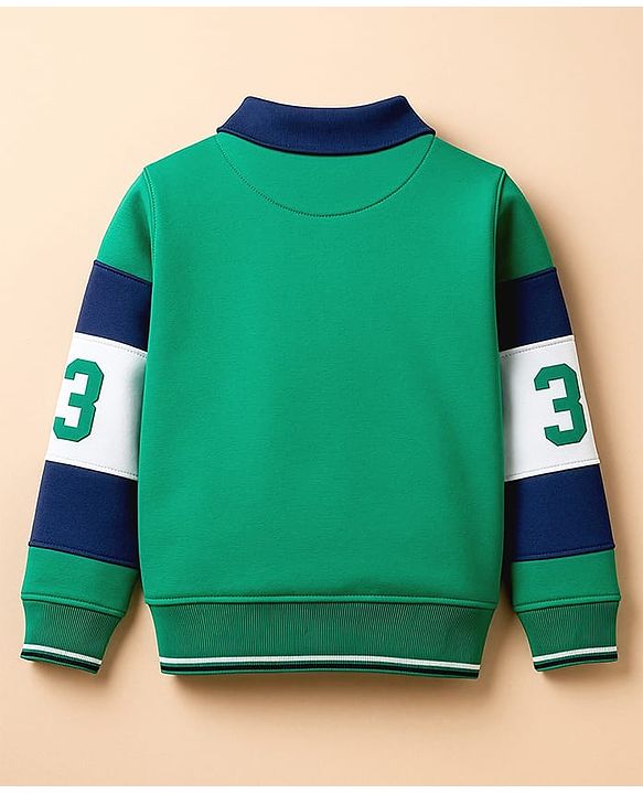 Pine Kids Cotton Knit Full Sleeves Cut & Sew Sweatshirt with Text Graphic - Green