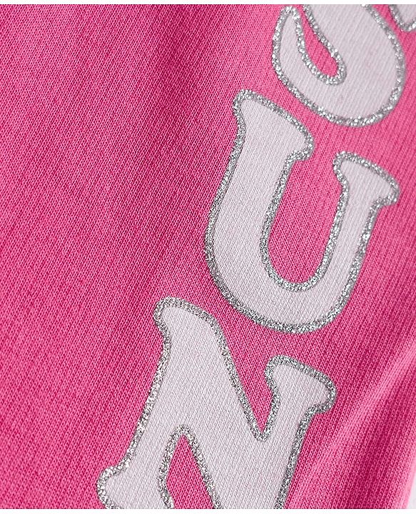 Babyhug Terry Knit Full Length Lounge Pant with Text Glitter Print - Pink