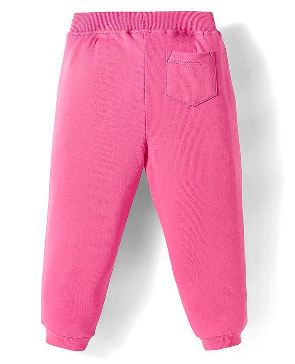 Babyhug Terry Knit Full Length Lounge Pant with Text Glitter Print - Pink