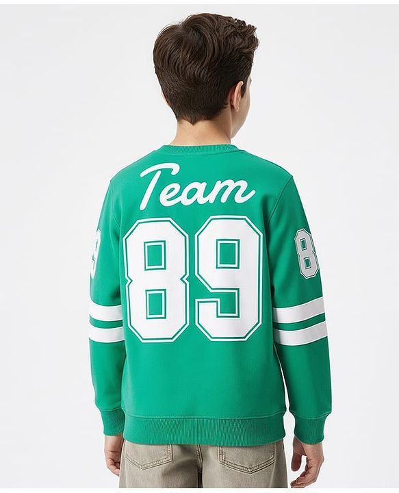 Pine Kids Cotton Knit Full Sleeves Sweatshirt With Front & Back Text Print - Green