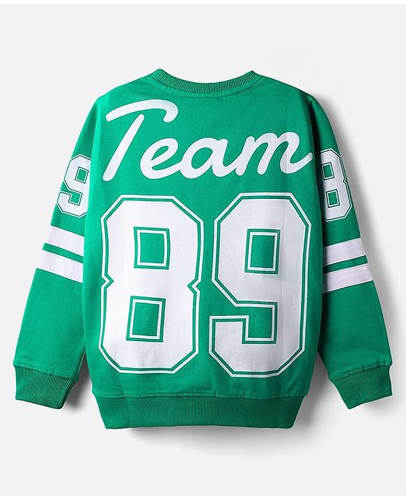 Pine Kids Cotton Knit Full Sleeves Sweatshirt With Front & Back Text Print - Green