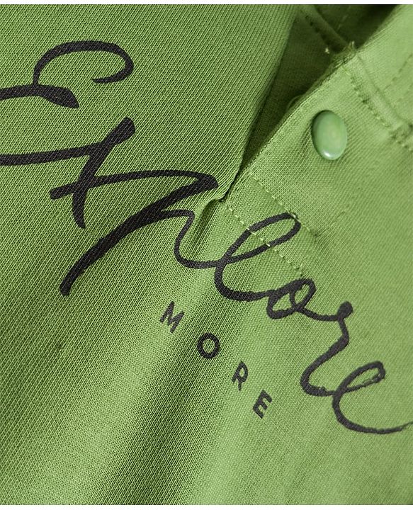 Pine Kids Cotton Knit Full Sleeves Hooded Sweatshirt With Front & Back Explorer Print & Kangaroo Pockets - Green