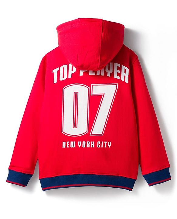 Pine Kids Cotton Knit Full Sleeves Hooded Sweatshirt with Front & Back Text Graphic & Kangaroo Pocket - Red