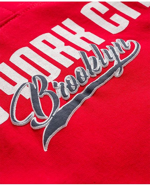 Pine Kids Cotton Knit Full Sleeves Hooded Sweatshirt with Front & Back Text Graphic & Kangaroo Pocket - Red