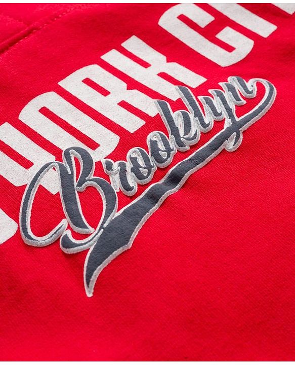 Pine Kids Cotton Knit Full Sleeves Hooded Sweatshirt with Front & Back Text Graphic & Kangaroo Pocket - Red