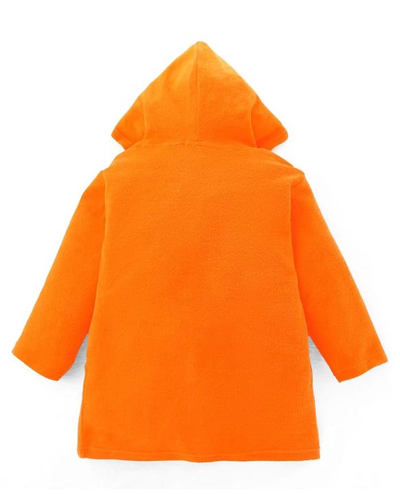 Babyhug Terry Cotton Knit Full Sleeves  Bathrobe with Hood & Bear Embroidery - Orange