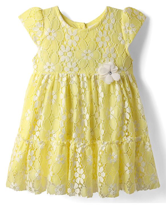 Babyhug 100% Cotton Half Sleeves Frock With Floral Design - Yellow