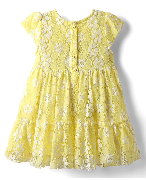 Babyhug 100% Cotton Half Sleeves Frock With Floral Design - Yellow