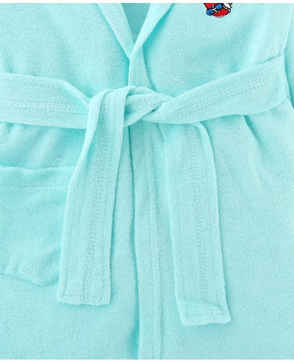 Babyhug Terry Knit Full Sleeves Hooded Bathrobe Tiger Embroidery - Aqua Blue