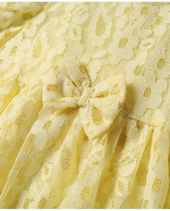 Babyhug 100% Cotton Half Raglan Sleeves Frock With Floral Design & Bow Applique - Yellow
