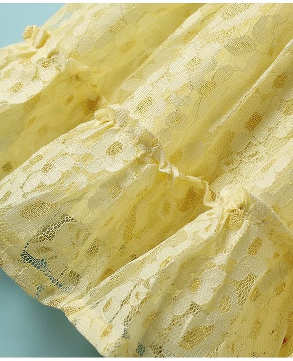 Babyhug 100% Cotton Half Raglan Sleeves Frock With Floral Design & Bow Applique - Yellow