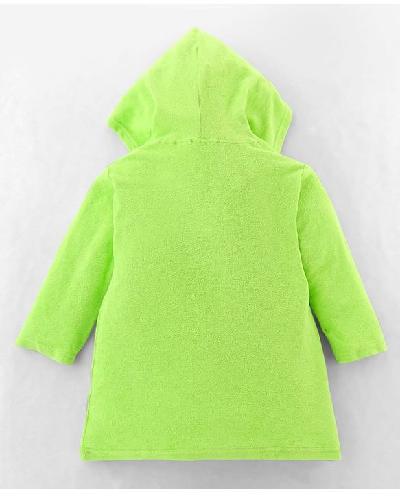 Babyhug Terry Knit Full Sleeves Hooded Bathrobe Airplane Embroidery - Light Green
