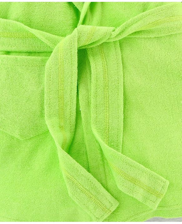 Babyhug Terry Knit Full Sleeves Hooded Bathrobe Airplane Embroidery - Light Green