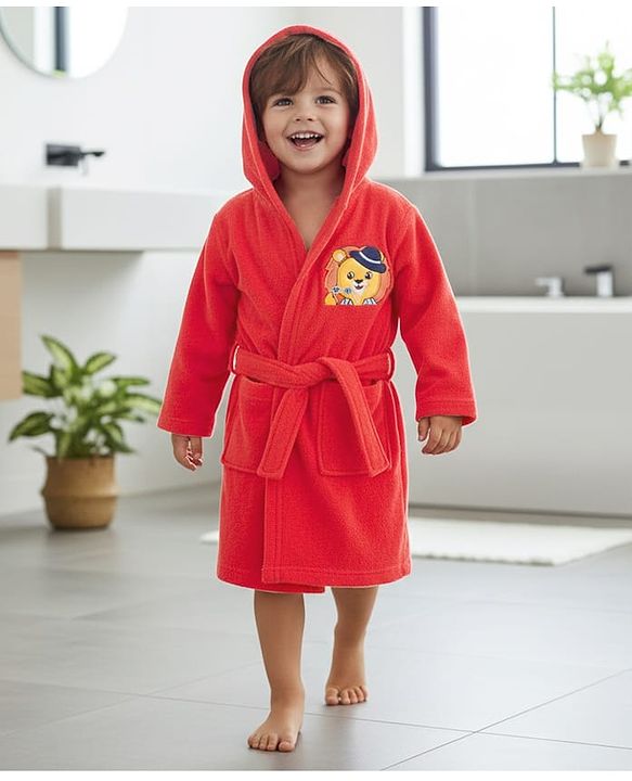 Babyhug Terry Knit Full Sleeves Hooded Animal Embroidery Patch - Red