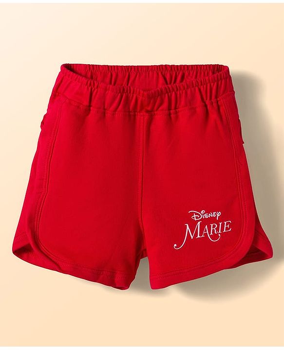 Babyhug Disney Single Jersey Knit Half Frill Sleeves T-Shirt with Shorts Set and Marie Graphic - Red & White