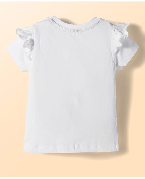 Babyhug Disney Single Jersey Knit Half Frill Sleeves T-Shirt with Shorts Set and Marie Graphic - Red & White