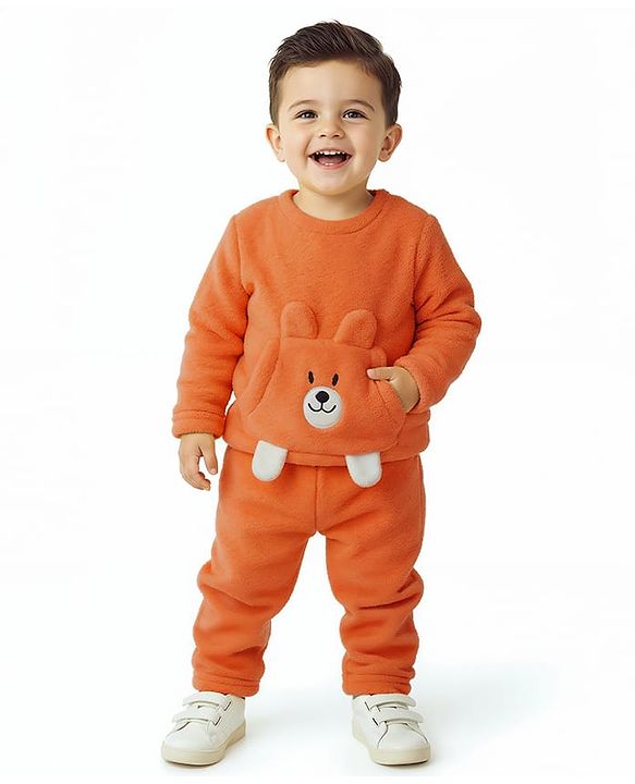 Babyhug Sherpa Fur Knit Full Sleeves Winter Wear Co-ord Set With Applique - Light Blue