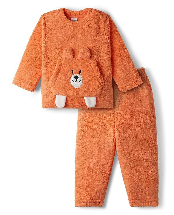 Babyhug Sherpa Fur Knit Full Sleeves Winter Wear Co-ord Set With Applique - Light Blue