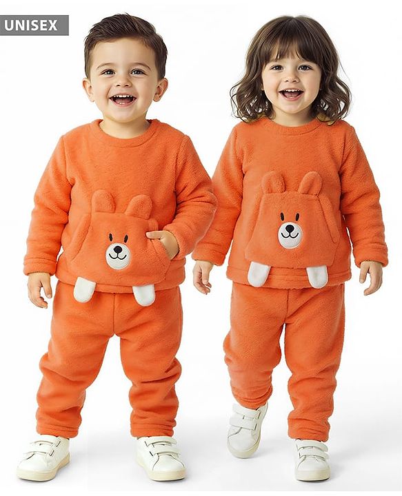 Babyhug Sherpa Fur Knit Full Sleeves Winter Wear Co-ord Set With Applique - Light Blue