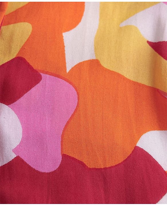 Pine Kids Woven Puff Sleeves Shirt Style Top With Abstract Print - Orange