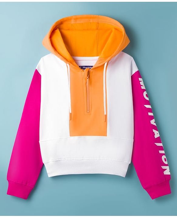 Pine Kids Cotton Knit Full Sleeves Cut & Sew Hooded Sweatshirt with Text Graphic - Multicolor