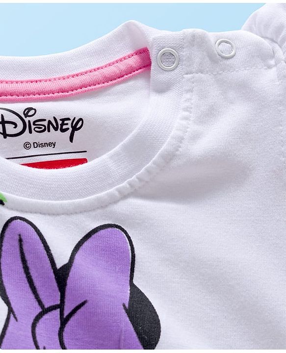 Babyhug Disney Single Jersey Knit Frill Sleeves T-Shirt with Minnie Mouse Graphics - White