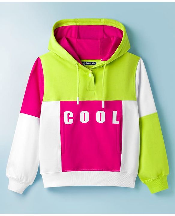 Pine Kids Cotton Knit Full Sleeves Cut & Sew Hooded Sweatshirt with Text Graphic - Multicolor