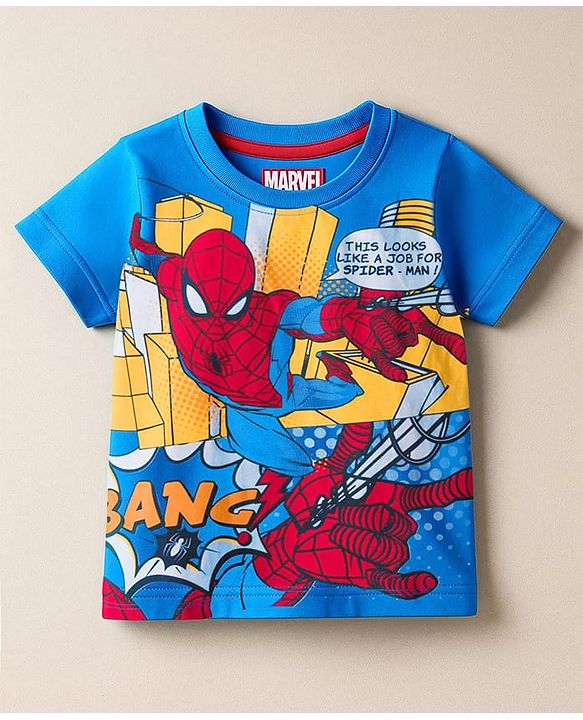 Babyhug Marvel Single Jersey Knit Half Sleeves T-Shirt With Spider-Man Graphics - Blue
