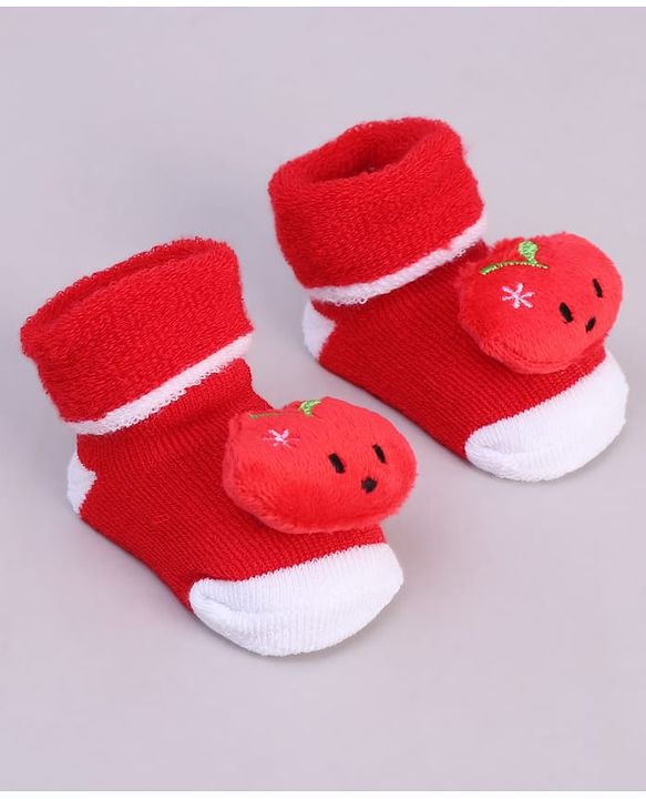 Cute Walk by Babyhug Fabric Socks With Tomato Applique - Red