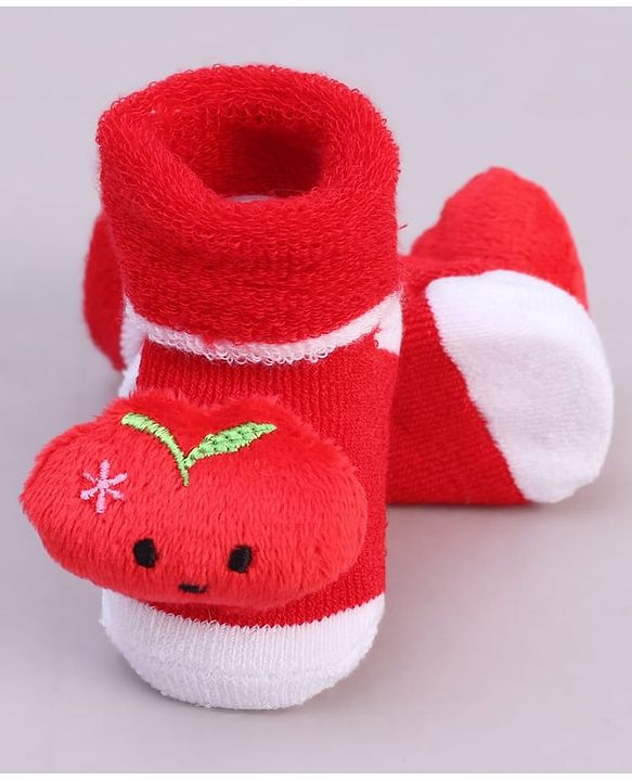 Cute Walk by Babyhug Fabric Socks With Tomato Applique - Red