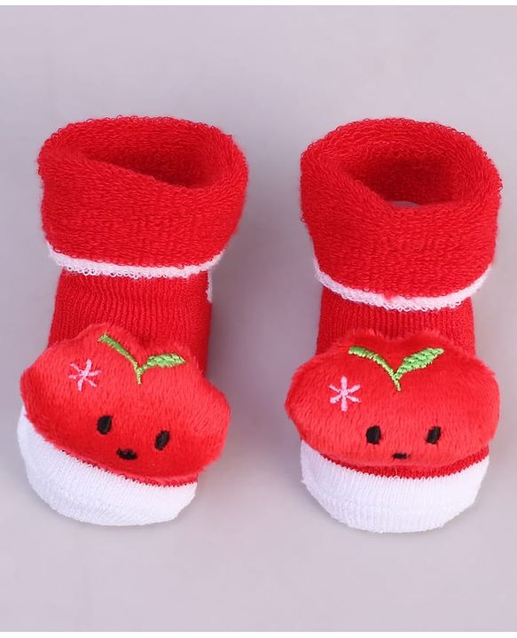 Cute Walk by Babyhug Fabric Socks With Tomato Applique - Red