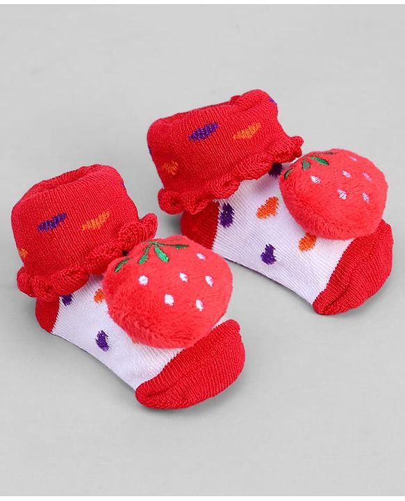 Cute Walk by Babyhug Socks With Tomato Applique & Polka Dot Design - Red