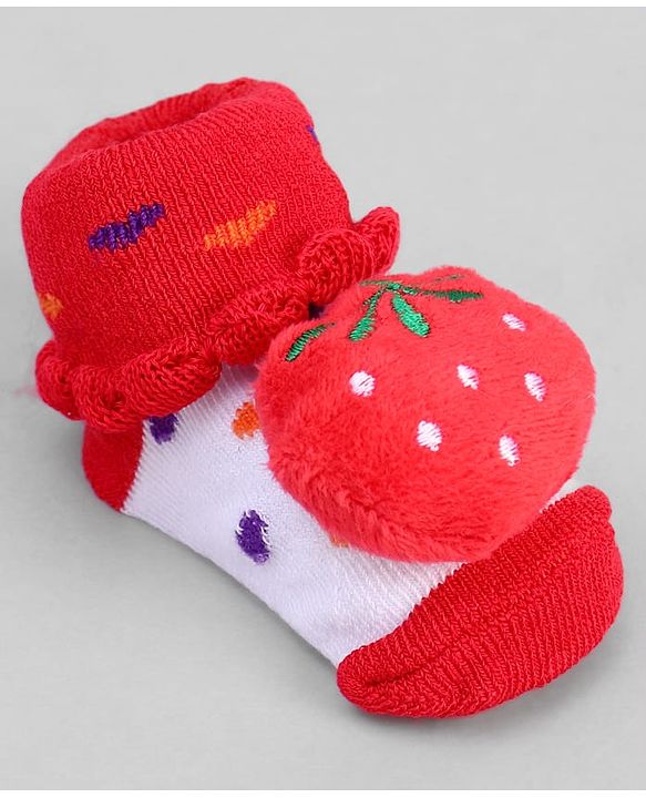 Cute Walk by Babyhug Socks With Tomato Applique & Polka Dot Design - Red