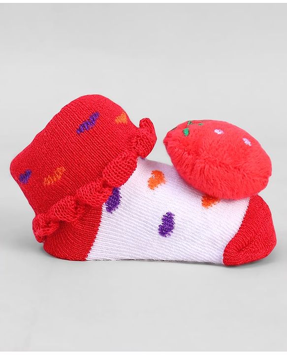 Cute Walk by Babyhug Socks With Tomato Applique & Polka Dot Design - Red