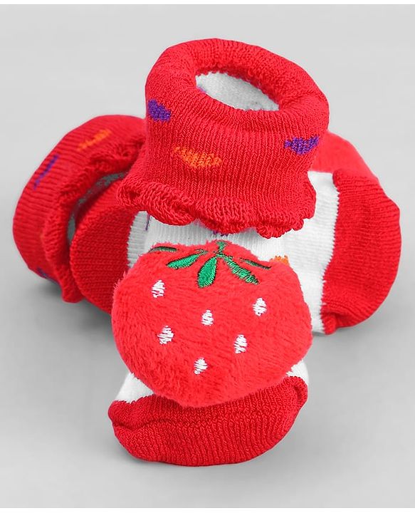 Cute Walk by Babyhug Socks With Tomato Applique & Polka Dot Design - Red
