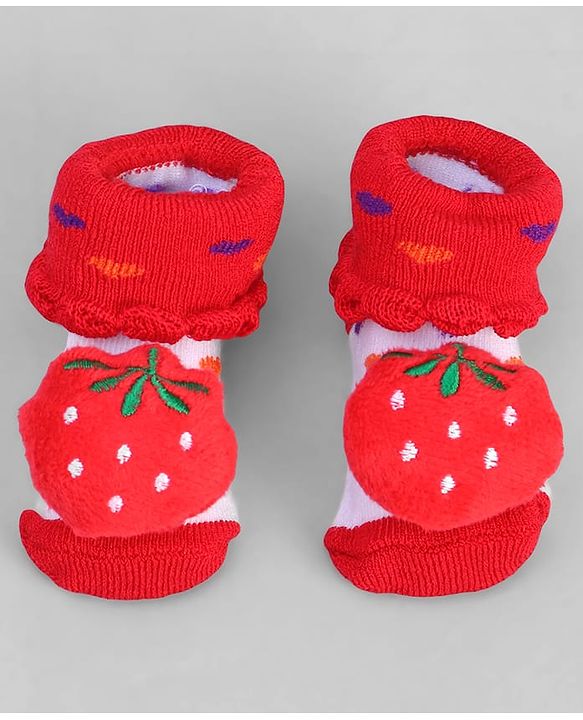 Cute Walk by Babyhug Socks With Tomato Applique & Polka Dot Design - Red