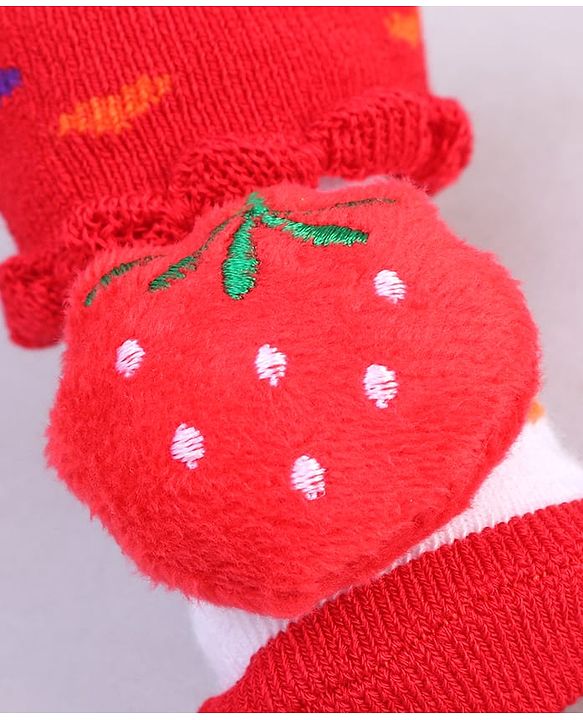 Cute Walk by Babyhug Socks With Tomato Applique & Polka Dot Design - Red