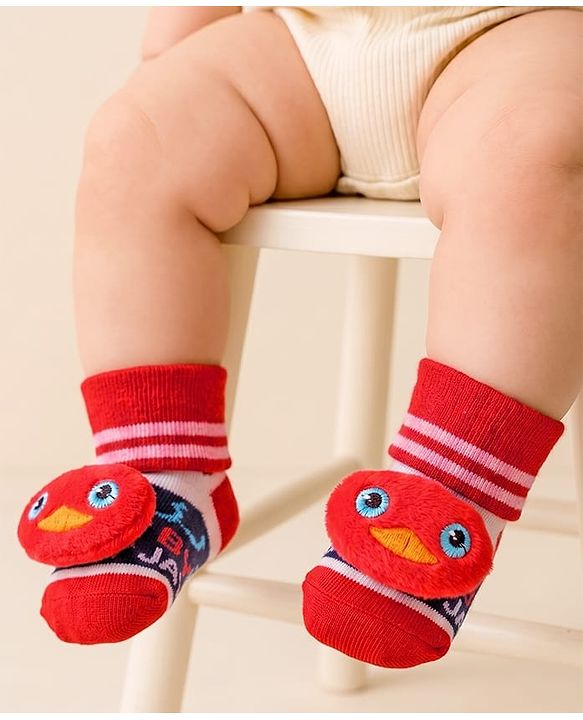 Cute Walk by Babyhug Designed Socks With Bunny Applique - Red